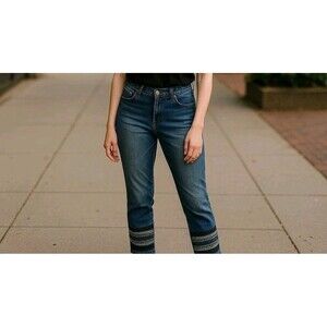Tommy Hilfiger Women Ankle Jeans Size 16W Rhinestone Embellished Blue